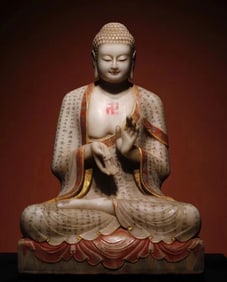 Northern Qi white marble painted Buddha statue