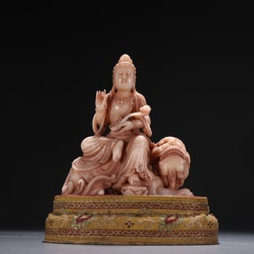 A Shoushan Stone Ruyi Guanyin ornament