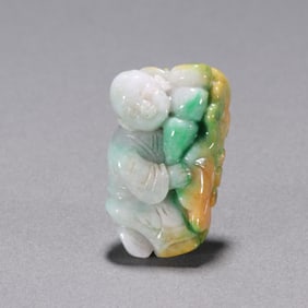 Jade Lotus Leaf Child Carving