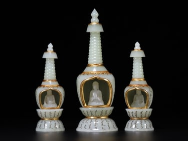 A Set Of Hetian Jade Silver Gilt Stupa