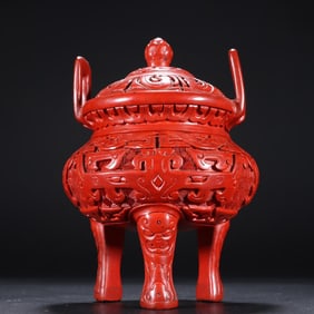 Copper Tire Red Gluttonous Patterned Incense Burner