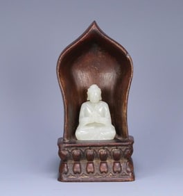 Old mahogany Hotan Jade Sakyamuni shrine