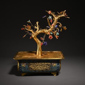 A Cloisonné Enamel Kai Baibao Bonsai Study Ornament