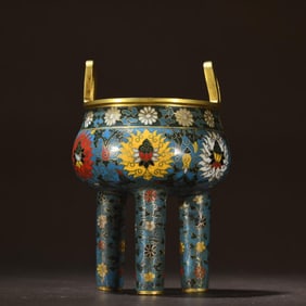 Mingjingtai Copper Gilded Jingtai Blue Entangled Lotus Pattern Incense Burner