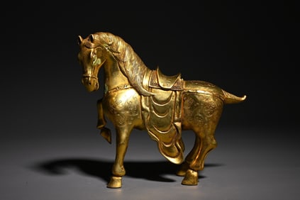 A Bronze Gilt War Horse Study Ornament