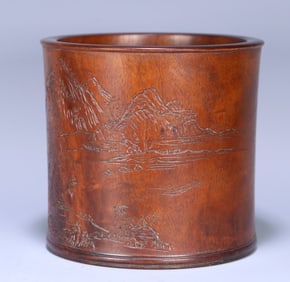 A Piece Of Huanghuali Figure Landscape Pen Holder