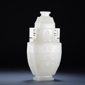 Hetian white jade carved gluttonous pattern bottle