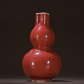 Red Glazed Gourd Three Tube Bottle