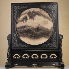 A purple sandalwood inlaid marble screen insert