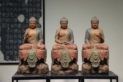 Nanmu painted three Buddha set