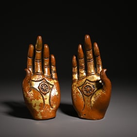 A Pair  Of Bronze Gilt Buddha'S Hand Ornaments