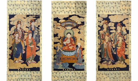 A group of eight Bodhisattvas, Shakyamuni, and Thangka