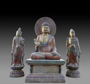 Tang Dynasty bluestone painted Buddha statue
