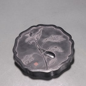 A Piece Of Carved Melon Leaves, Poems, Flowers, Prismatic Oil Smoke Ink Side