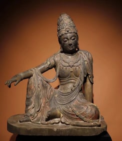 Song Dynasty bluestone painted free Guanyin statue