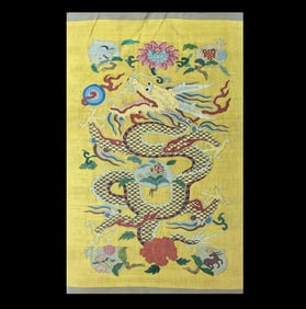 An Old Silk Dragon Playing With Pearls