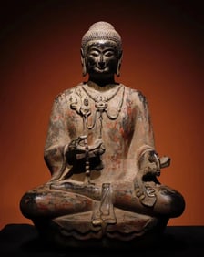 Northern Qi bluestone painted Buddha statue