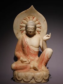 Northern Qi white marble painted Buddha statue