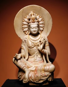 Northern Qi white marble painted Buddha statue