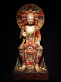 Northern Qi white marble painted Buddha statue