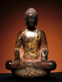 Northern Qi bluestone painted Buddha statue