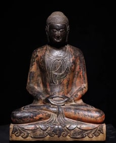 Northern Qi bluestone painted Buddha statue