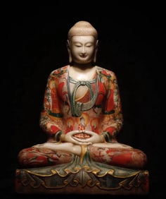 Northern Qi white marble painted Buddha statue