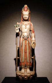 Northern Qi Dynasty white marble painted Guanyin station statue