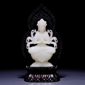 One piece of Hetian jade multi-armed Buddha