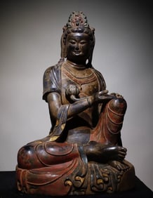 Tang Dynasty bluestone painted Guanyin statue