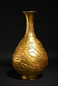 A Bronze Gilt Flying Jade Bottle Study Ornament