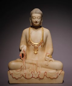 Northern Qi white marble painted Buddha statue
