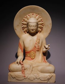 Northern Qi Dynasty white marble gilt painted Buddha statue