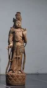 Nanmu carved Guanyin standing statue