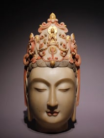 Northern Qi Han white marble painted Guanyin Buddha head ornaments