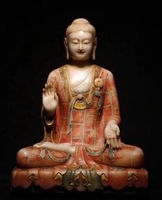 Northern Qi white marble painted Buddha statue