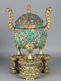Copper Gilded Inlaid Turquoise Furnace
