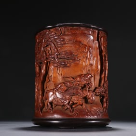 A bamboo carving character story pen holder from Wu Zhifan