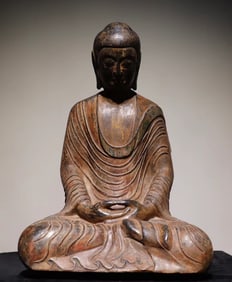 Northern Qi bluestone painted Buddha statue