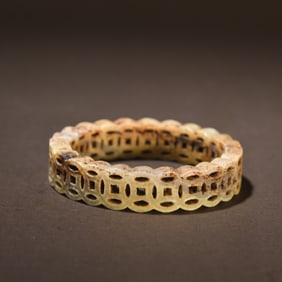 A Hetian jade carved coin pattern bracelet