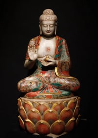 Tang Han white marble painted Buddha statue