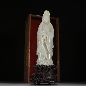 Hotan Jade Seed Material Avalokitesvara Standing Statue