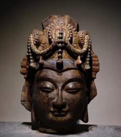 Sui Dynasty bluestone painted Guanyin Buddha head ornaments