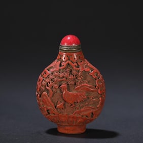 Red Lacquer Carved Double Picture Snuff Bottle