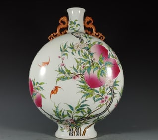 A Piece Of The Old Collection Of Qianlong Pastel Fushou Amphora Flat Bottle