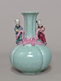 A clear imitation Ru kiln double child bottle