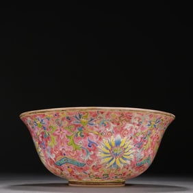 Glass enamel flower patterned bowl