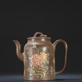 A Piece Of Purple Sand And Colorful Flowers Bloom Rich Teapot
