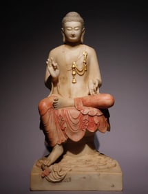 Northern Qi white marble painted Buddha statue