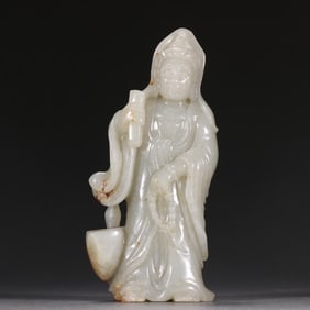 Hotan Jade Seed Material Avalokitesvara Standing Statue